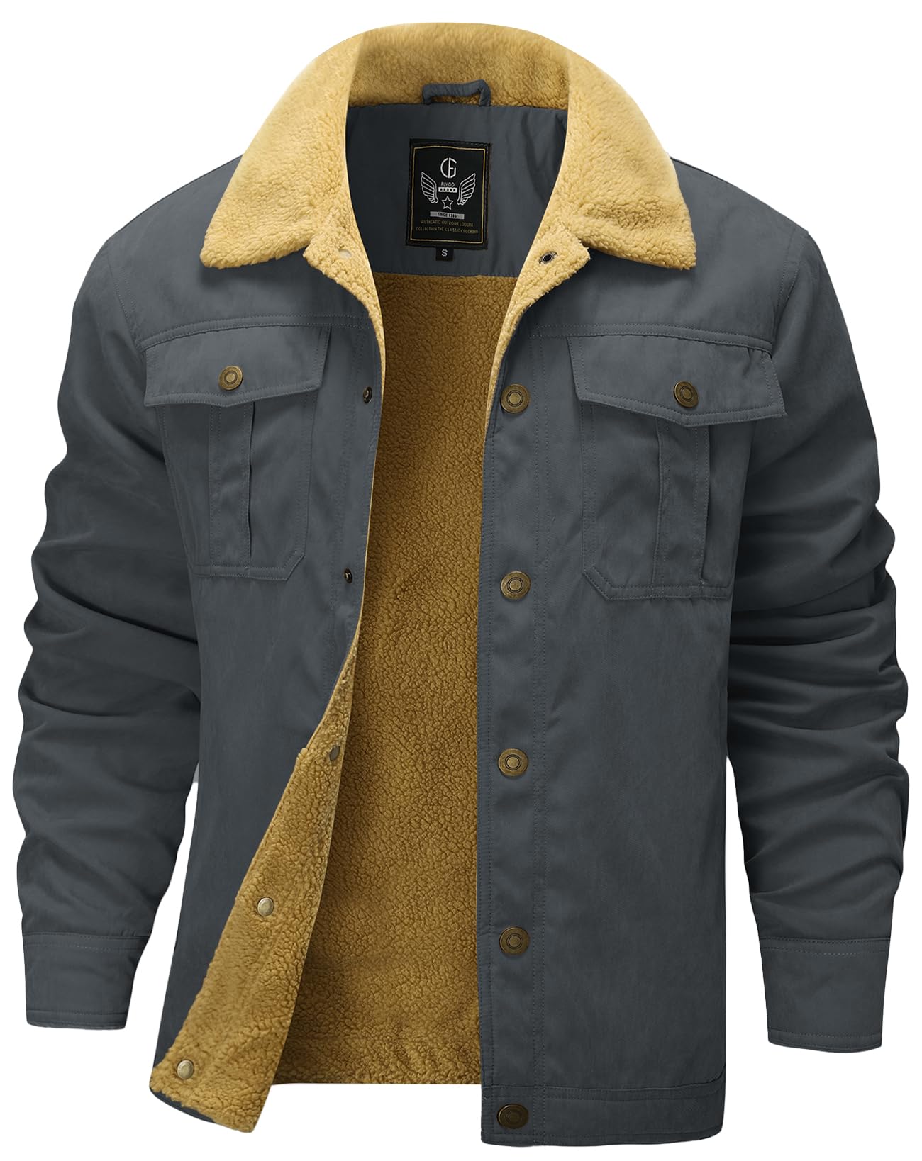 Flygo Men's Winter Jackets Sherpa Lined Fleece Trucker Jacket Thick Warm Lapel Work Cargo Coat Outerwear